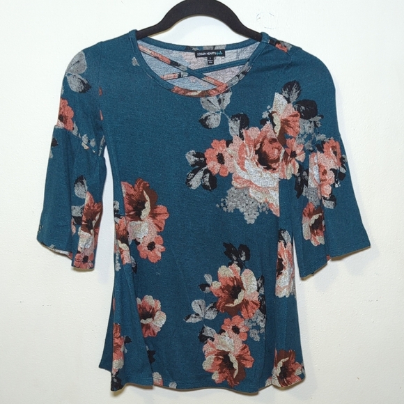 Sequin Hearts Girls Blue Floral Tunic Size 7 - Picture 1 of 5